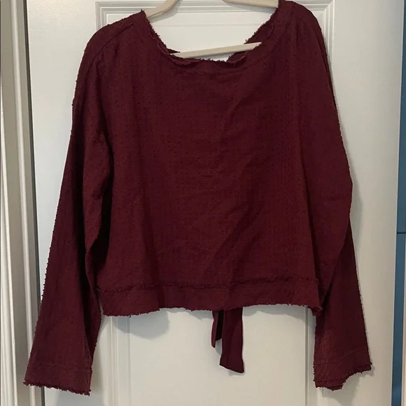 NWT! Free People Burgundy/Merlot Blouse with Back Bow Detail, Size Large - Picture 3 of 6